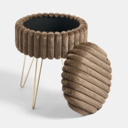 OHS Faux Fur Ribbed Storage Hairpin Stool - Chocolate/Gold - thumbnail 5