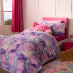 OHS Teddy Tie Dye Coverless 10.5 Duvet & Pillowcase, Lilac - Single