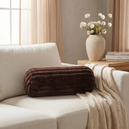 OHS Faux Fur Ribbed Bolster Pillow - Brown