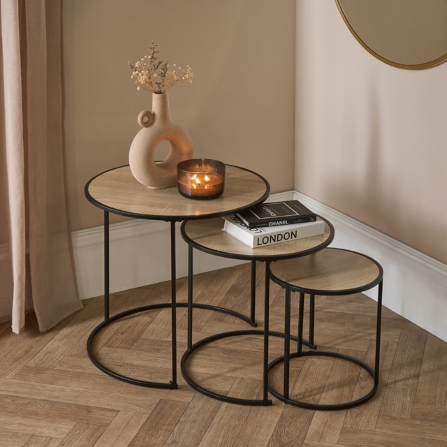 OHS Manhattan Nest of 3 Round Side Tables - Light Wood - image 1