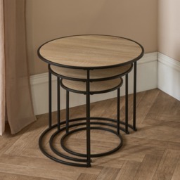 OHS Manhattan Nest of 3 Round Side Tables - Light Wood - thumbnail 2