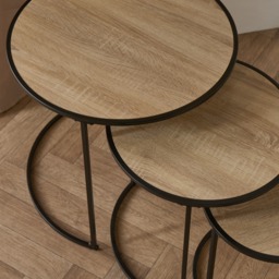 OHS Manhattan Nest of 3 Round Side Tables - Light Wood - thumbnail 3