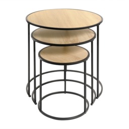 OHS Manhattan Nest of 3 Round Side Tables - Light Wood - thumbnail 4