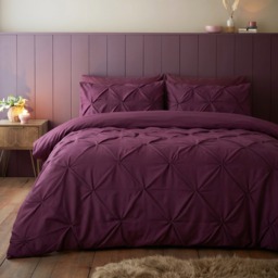 OH Diamond Pintuck Pinch Pleat Duvet Cover Set, Plum - Double - thumbnail 1