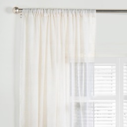 OHS Linen Look Slot Top Voile Curtains (Pair) - Natural - thumbnail 1