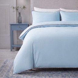 OHS Piped Edge Duvet Cover Set, Blue/Brown - Double - thumbnail 1