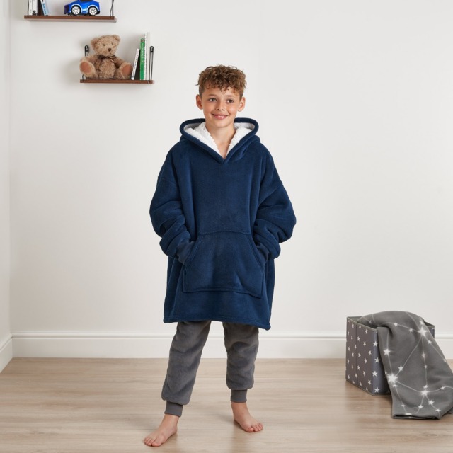 OHS Sherpa Hoodie Blanket, Kids - Navy - image 1