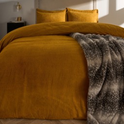 OHS Teddy Fleece Duvet Cover Set, Ochre - Single