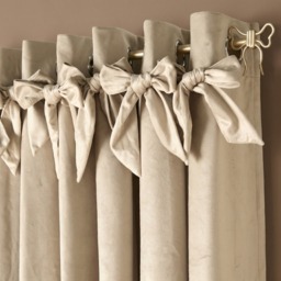 OHS Bow Velvet Eyelet Curtains , Natural - 66x90in - thumbnail 3