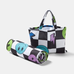 OHS Smiley Checkerboard Beach Towel in a Bag - Monochrome - thumbnail 4