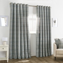 "OHS Woven Texture Check Print Eyelet Curtains, Grey - 90 x 90""" - thumbnail 2