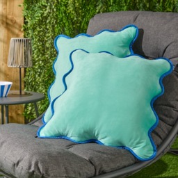 OHS 4 Pack Matte Velvet Scallop Edge Cushion Covers with Cushion - Teal/Blue