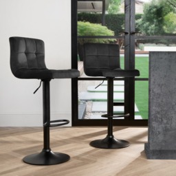 OHS Set of 2 Adjustable Velvet Bar Stools - Black