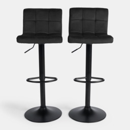 OHS Set of 2 Adjustable Velvet Bar Stools - Black - thumbnail 2