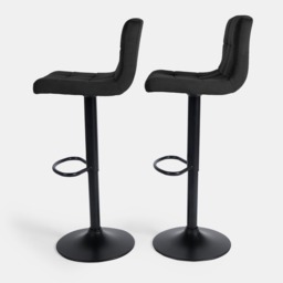 OHS Set of 2 Adjustable Velvet Bar Stools - Black - thumbnail 3