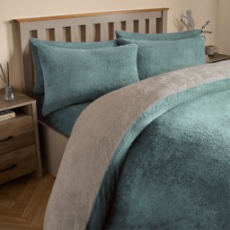 OHS Teddy Fleece Reversible Duvet Cover Set, Duck Egg/Grey - Superking - thumbnail 3
