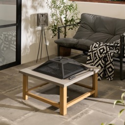 OHS Square Outdoor Firepit with Cover & Poker - Grey
