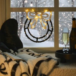 OHS LED Bow Wreath - Cream/Black - thumbnail 1