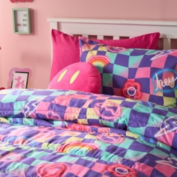 OHS Checkerboard Coverless 10.5 Tog Duvet Set, Neon - Single - thumbnail 2