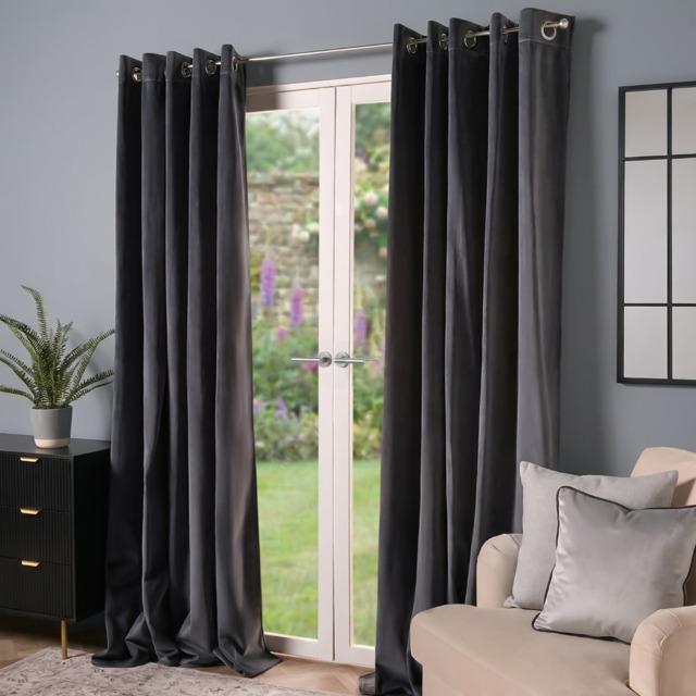 "OHS Thermal Velvet Curtains, Charcoal - 46 x 72""" - image 1
