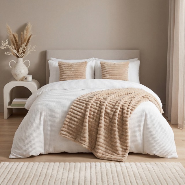 OHS Faux Fur Thick Ribbed Throw, Mink - 200 x 240cm - image 1