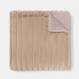 OHS Faux Fur Thick Ribbed Throw, Mink - 200 x 240cm - thumbnail 3