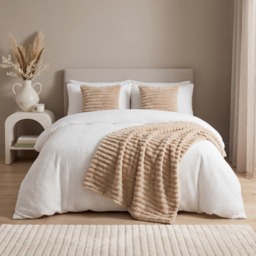 OHS Faux Fur Thick Ribbed Throw, Mink - 200 x 240cm