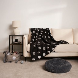 OHS Pet Paw Print Fleece Throw - Black - thumbnail 4