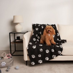 OHS Pet Paw Print Fleece Throw - Black - thumbnail 3