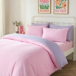 OHS Microfibre Reversible Duvet Set, Lilac/Pink - Double - thumbnail 5