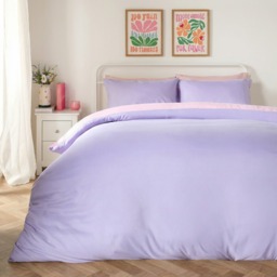 OHS Microfibre Reversible Duvet Set, Lilac/Pink - Double - thumbnail 2