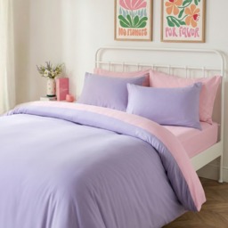 OHS Microfibre Reversible Duvet Set, Lilac/Pink - Double