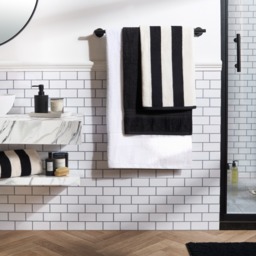 OHS 100% Cotton Jacquard Striped Hand Towel - Monochrome - thumbnail 2
