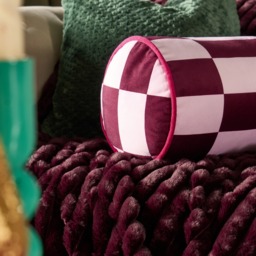 OHS Check Print Bolster Pillow - Pink/Burgundy - thumbnail 2