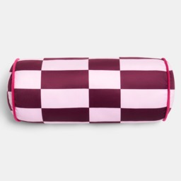 OHS Check Print Bolster Pillow - Pink/Burgundy - thumbnail 3