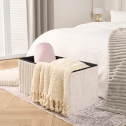 OHS Ribbed Foldable Rectangle Storage Ottoman - Cream - thumbnail 2