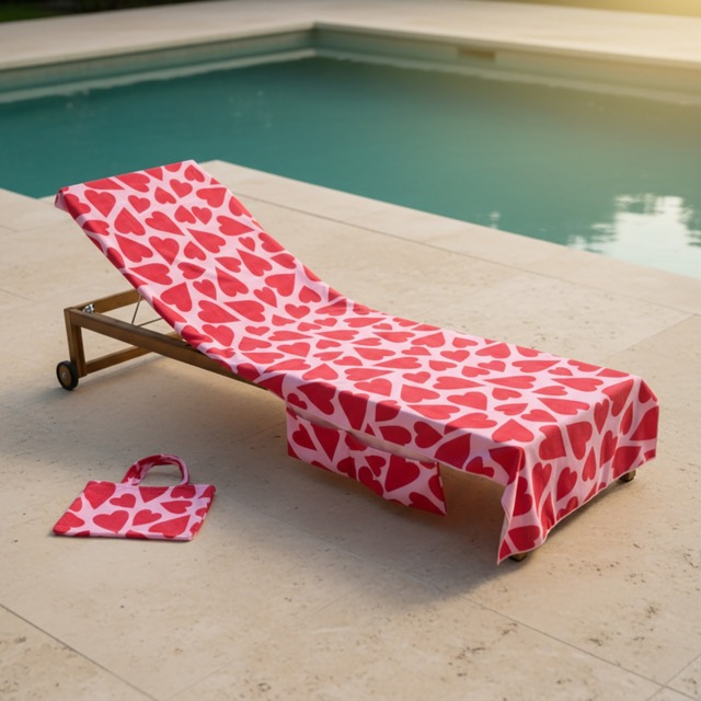 OHS Heart Print Beach Towel in a Bag - Pink/Red - image 1