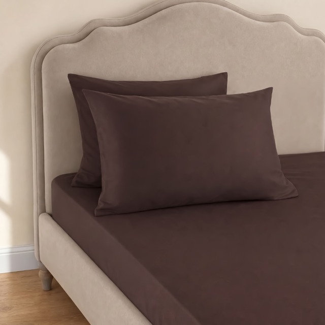 OHS Easy Care Polycotton Deep Fitted Sheet, Coffee - Double - image 1