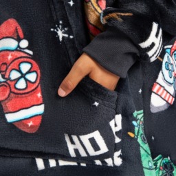 OHS Kids Christmas Gaming Print Hoodie Blanket - Black - thumbnail 4