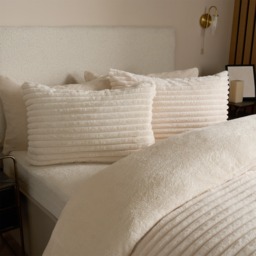 OHS Ribbed Faux Fur Duvet Set, Cream - King - thumbnail 4