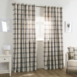 "OHS Woven Texture Check Print Eyelet Blackout Curtains, Cream - 90 x 90""" - thumbnail 1