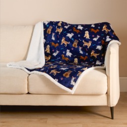 OHS Pet Dog Print Sherpa Reverse Throw - Navy - thumbnail 3
