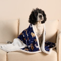 OHS Pet Dog Print Sherpa Reverse Throw - Navy - thumbnail 2