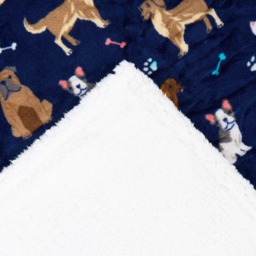 OHS Pet Dog Print Sherpa Reverse Throw - Navy - thumbnail 5