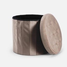 OHS Matte Velvet Foldable Round Storage Ottoman - Mink - thumbnail 5