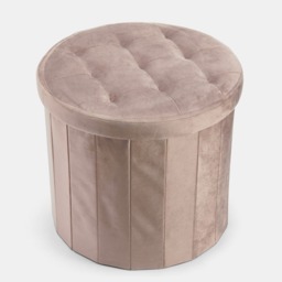 OHS Matte Velvet Foldable Round Storage Ottoman - Mink - thumbnail 4
