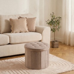 OHS Matte Velvet Foldable Round Storage Ottoman - Mink - thumbnail 1
