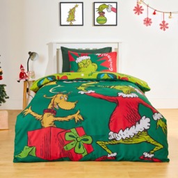 OHS Grinch Printed Duvet Set, Green - Double
