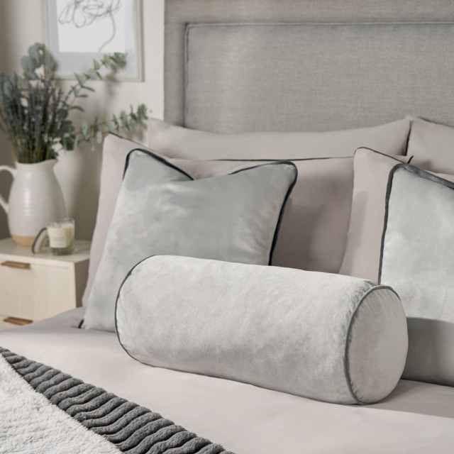 OHS Matte Velvet Bolster Cushion - Grey/Charcoal - image 1