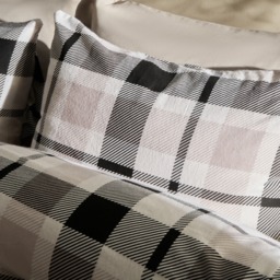 OHS Farmers Check Brushed Cotton Duvet Cover Set, Monochrome - Double - thumbnail 2